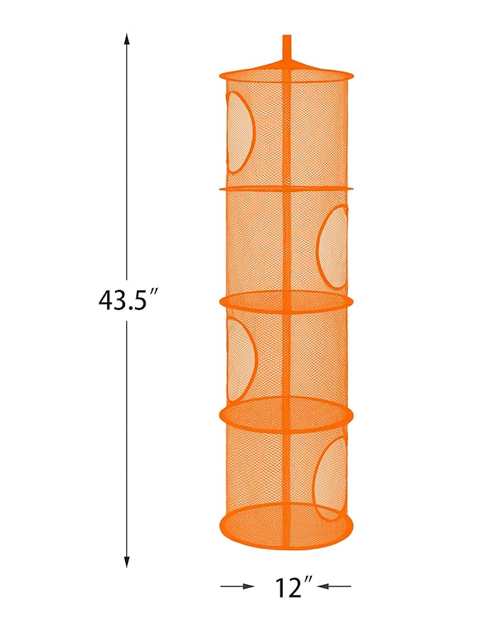 Libeder Mesh Hanging Storage Space Saver Bags Organizer,Foldable Storage Organizer 4 Compartments Toy Storage Basket for Kids Room Bathroom 2 Sets Orange