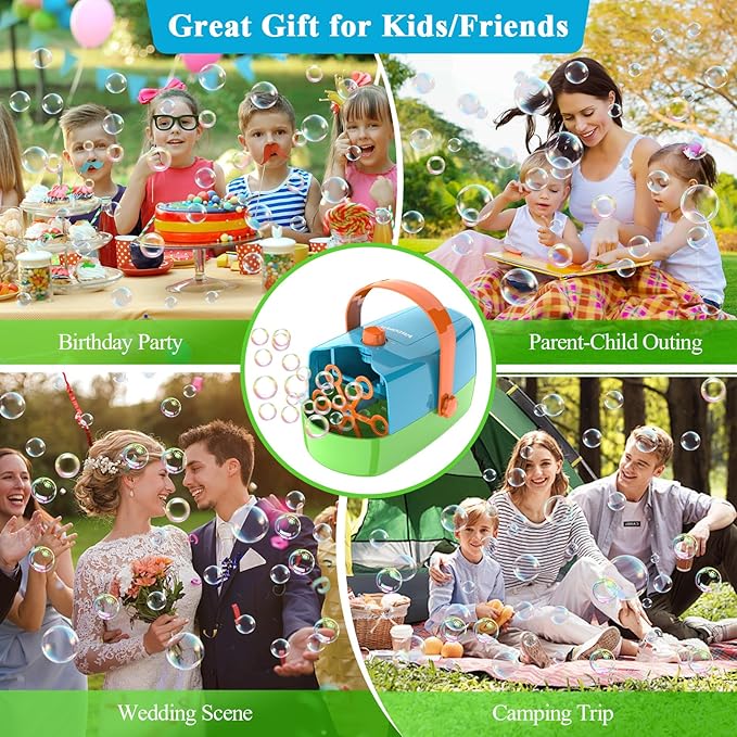 Bubble Machine, 3-in-1 Bubble Maker, Automatic Bubble Blower with 3 Bubble Wands, 8000+ Colorful Bubbles for Kids Toddlers, Operated by Plug-in or Batteries for Indoor Outdoor Birthday Party