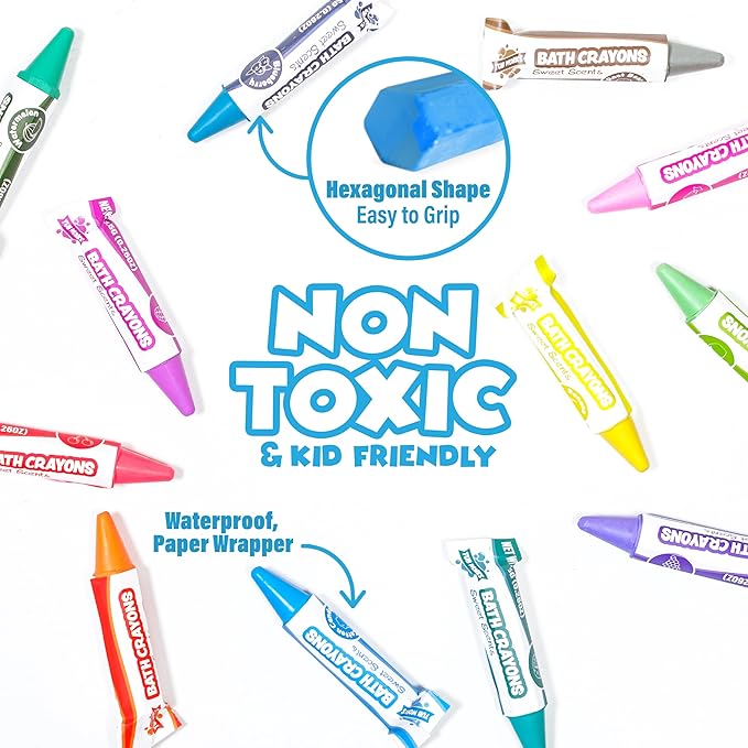 Tub Works® Sweet Scents Smooth™ Bath Crayons Bath Toy, 12 Pack | Nontoxic, Washable Bath Crayons for Toddlers & Kids | Unique Formula Draws Smoothly & Vividly on Wet & Dry Tub Walls | Scented Crayons
