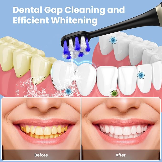 Portable Water flosser with Electric Toothbrush, 2 in 1 Teeth Cleaning Kit, Electric Toothbrush and flosser Combo, Water Flosser for Travel and Home (Black)