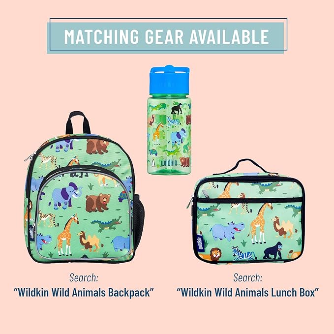 Wildkin Kids 16 Oz Water Bottle – BPA-Free Tritan, Leak-Proof Lid, Durable & Easy to Clean - Wild Animals