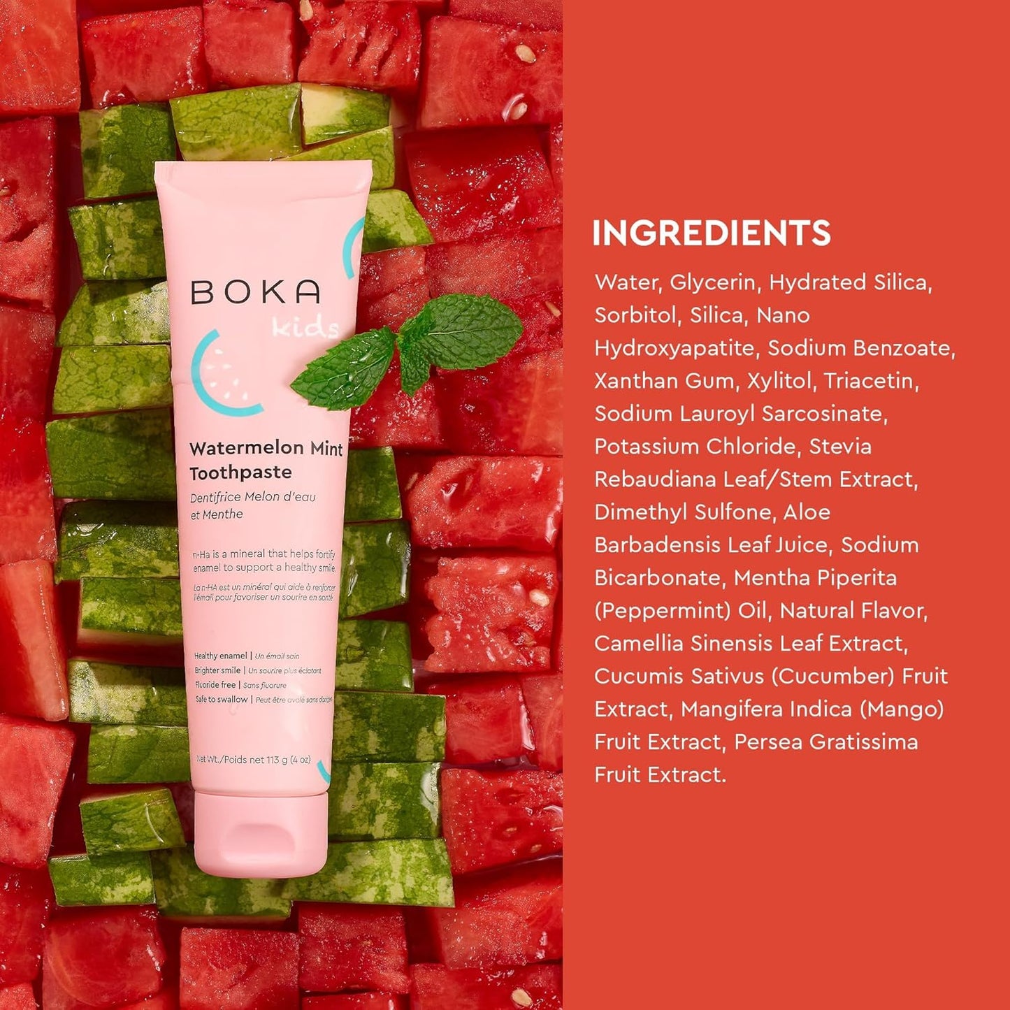 Boka Fluoride Free Toothpaste Nano Hydroxyapatite Toothpaste - Orange Cream, Watermelon Mint, Strawberry Mango Flavor, 4 oz 3Pk US Manufactured