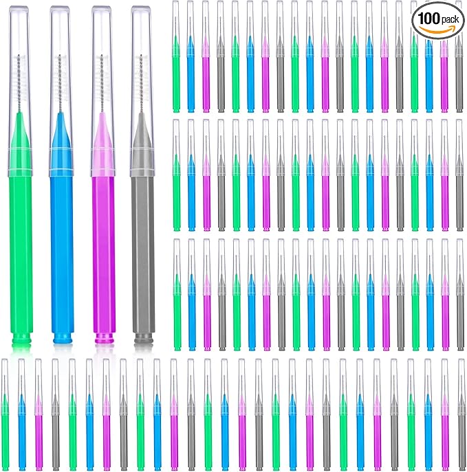 Patelai 100 Pieces Braces Brush for Cleaner Interdental Brush Toothpick Dental Tooth Flossing Head Oral Dental Hygiene Flosser Toothpick Cleaners Tooth Cleaning Tool (Attractive Colors)