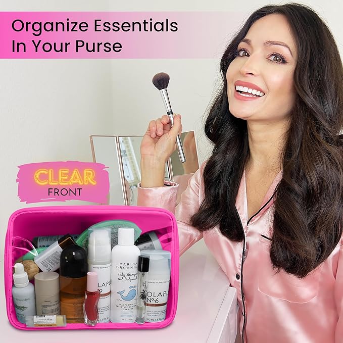 DANCOUR Clear Makeup Bag Large Makeup Bag Big Makeup Bag Large Pouch Clear Pouch Large Cosmetic Bag Huge Cosmetic Pouch Clear Cosmetic Bag Travel Case Pouch Travel Cosmetic Case TSA (Large, Hot Pink)