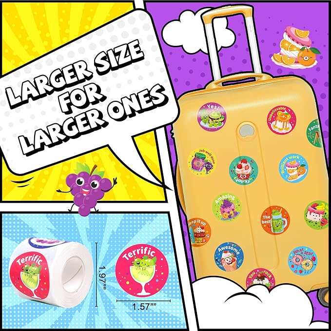 HORIECHALY 3 Rolls Scratch and Sniff Scented Stickers for Kids, 600 Pcs Motivational Reward Classroom Scented Stickers, Smelly Encouragement School Sticker for Teachers, Students(1.57")