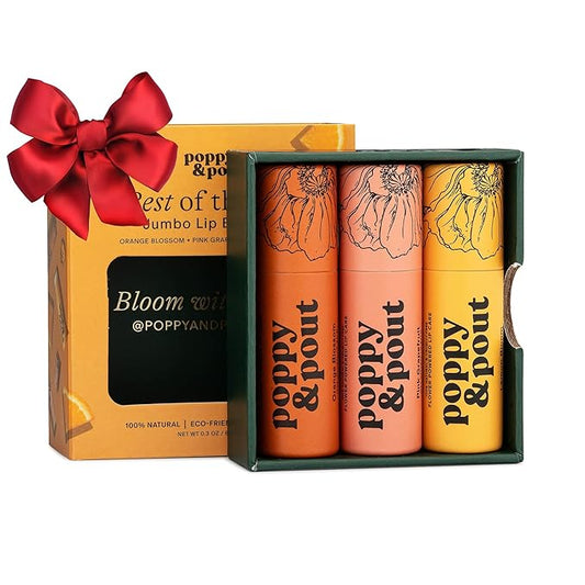 Jumbo Lip Balm Gift Set (3-Pack, Citrus Flavors) | Poppy & Pout All Natural Lip Balms & Moisturizers | Hydrates with Beeswax, Vitamin E, Organic Coconut Oil | Cruelty-Free | Recyclable Cardboard Tube