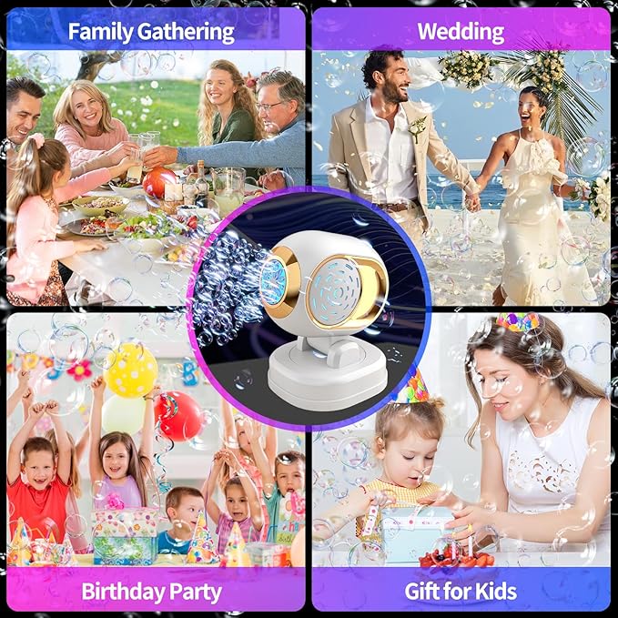 Bubble Machine, Automatic Bubble Machine for Kids Parties Toddlers, Bubble Blower Machine Bubble Maker Battery Operated, Great for Wedding Birthday - Christmas Outdoor Bubble Toy, White