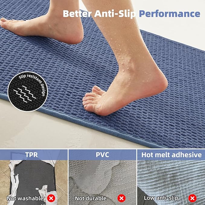 Large Bathroom Rugs Non Slip Washable Bath Rugs Super Absorbent Bathroom Rug Thin Quick Dry Low Pile Bath Mats, Denim Blue 36"x48"