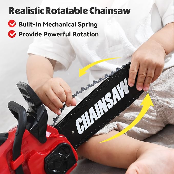 Toy Choi's Toy Chainsaw - Chainsaw Toy for Kids Power Tool Set with Realistic Sound, Pretend Play Kids Chainsaw Tool Set for Outdoor Gardening Play - kids toy for Boys Girls Ages 3 4 5 6 7 8 Years Old