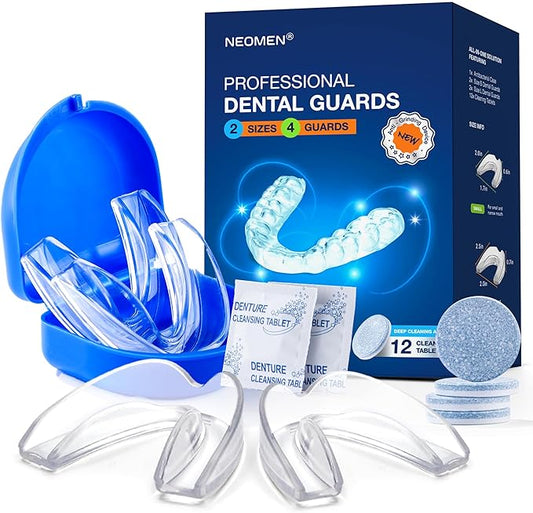 Mouth Guard for Teeth Grinding at Night: Moldable Custom Dental Guard for Sleeping - Nighttime Protection for Teeth Grinding 4 Packs - 12 Cleaning Tablets