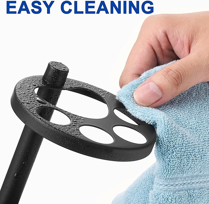 Metal Toothbrush Holder Stand for Bathroom: Stainless Steel Ventilated Organizer with Slots for Electric Toothbrushes, Toothpaste, Razors & Small Comb, Unique Footprint Base Design, Black