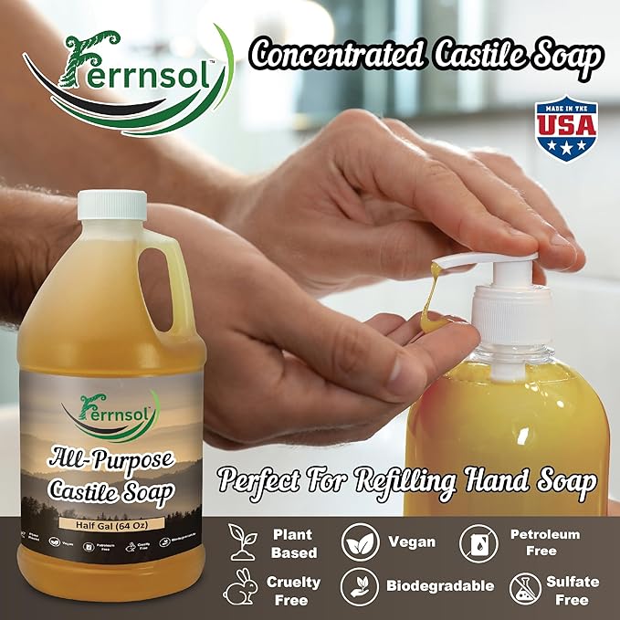 AP Castile Liquid Soap (1/2-gallon) – Unscented, Fragrance-Free, Refill – Natural Multi-Purpose Soap for Home, Hands, and More – Gentle, Non-Toxic Formula – 64oz, Made in USA
