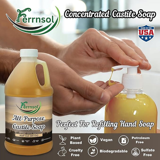 AP Castile Liquid Soap (1/2-gallon) – Unscented, Fragrance-Free, Refill – Natural Multi-Purpose Soap for Home, Hands, and More – Gentle, Non-Toxic Formula – 64oz, Made in USA