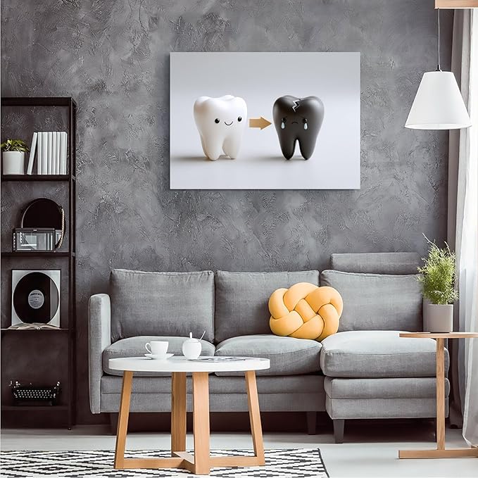 SchindlerBang Teeth Stomatology Clinic Art,Playful Cartoon Tooth Print,Fun Decor for Bathrooms,Dental Offices,or Kids' Spaces,Educational Poster 8x12inch Ready to Hang