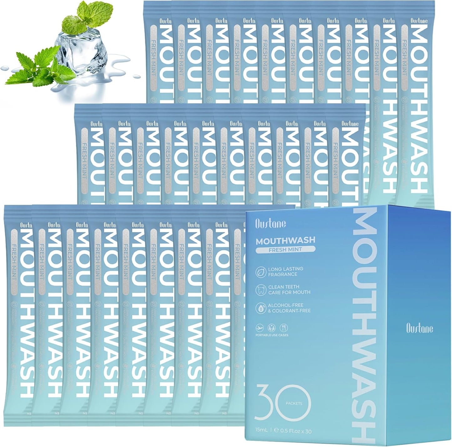 Mouthwash Travel Size Portable Packets to Go, Alcohol & Fluoride Free Fresh Mint MouthwashStrips for Superior Oral Hygiene,30 Individual Disposable Mouthwash Packs(Pack of 30)