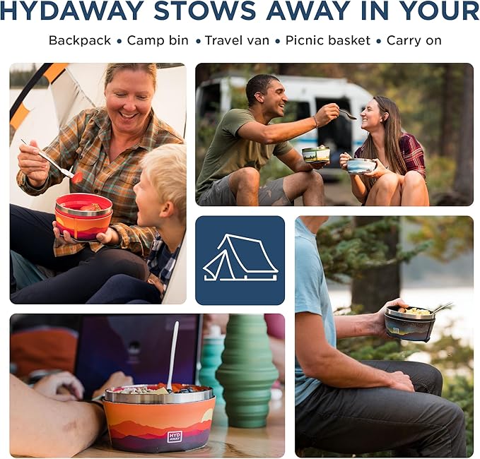 HYDAWAY 1-Quart Collapsible Insulated Bowl with Lid - BPA-Free, Leak-Resistant, Space-Saving Camp Bowl - Ideal for Hiking, Travel & Outdoor Meals