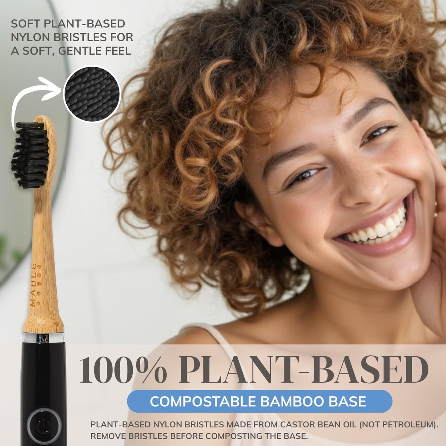 Bamboo Electric Toothbrush Heads | Compatible with Gleem Electric Toothbrush | 4 Brush Heads with Soft Bristles | Plant-Based Adult Size Replacement Heads