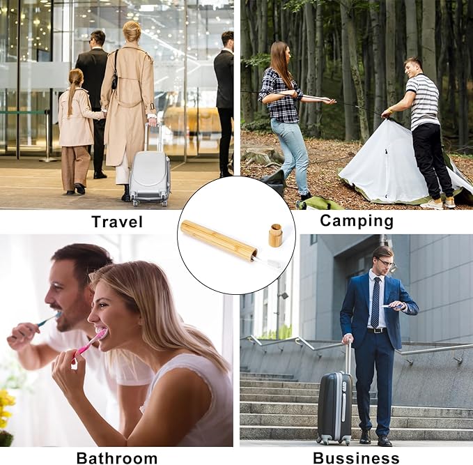 Yeeco 4 Pcs Portable Bamboo Toothbrush Case, Wooden Toothbrush Covers Storage Container Reusable Toothbrush Travel Holder Sustainable for Trip Camping Home Travelling