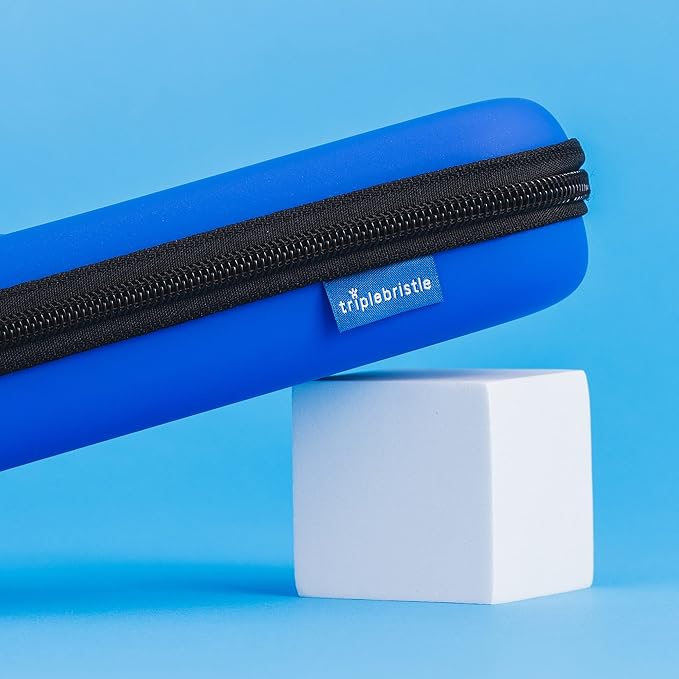 Triple Bristle Sonic Toothbrush Travel Case | Portable, Breathable & Hard Protection for Traveling, Camping, Office or Purse | Mesh Pocket for Accessories | BLUE