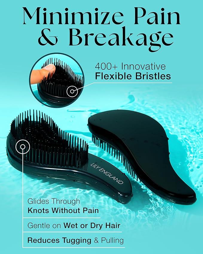 Lily England Hair Brush for Men with Curly, Thick, Straight & Natural Hair - Lightweight Mens Brush with Smooth Flexible Bristles - Black Hairbrush for Man with Wet & Dry Hair