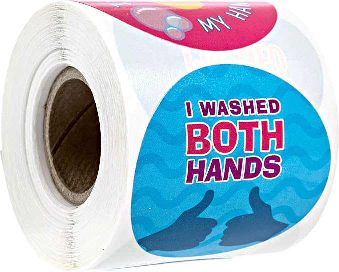 I Washed My Hands Sticker / 250 Kids Hand Washing Achievement Stickers / 2" School Children Colorful Reward Stickers / 6 Vibrant Designs/Made in The USA