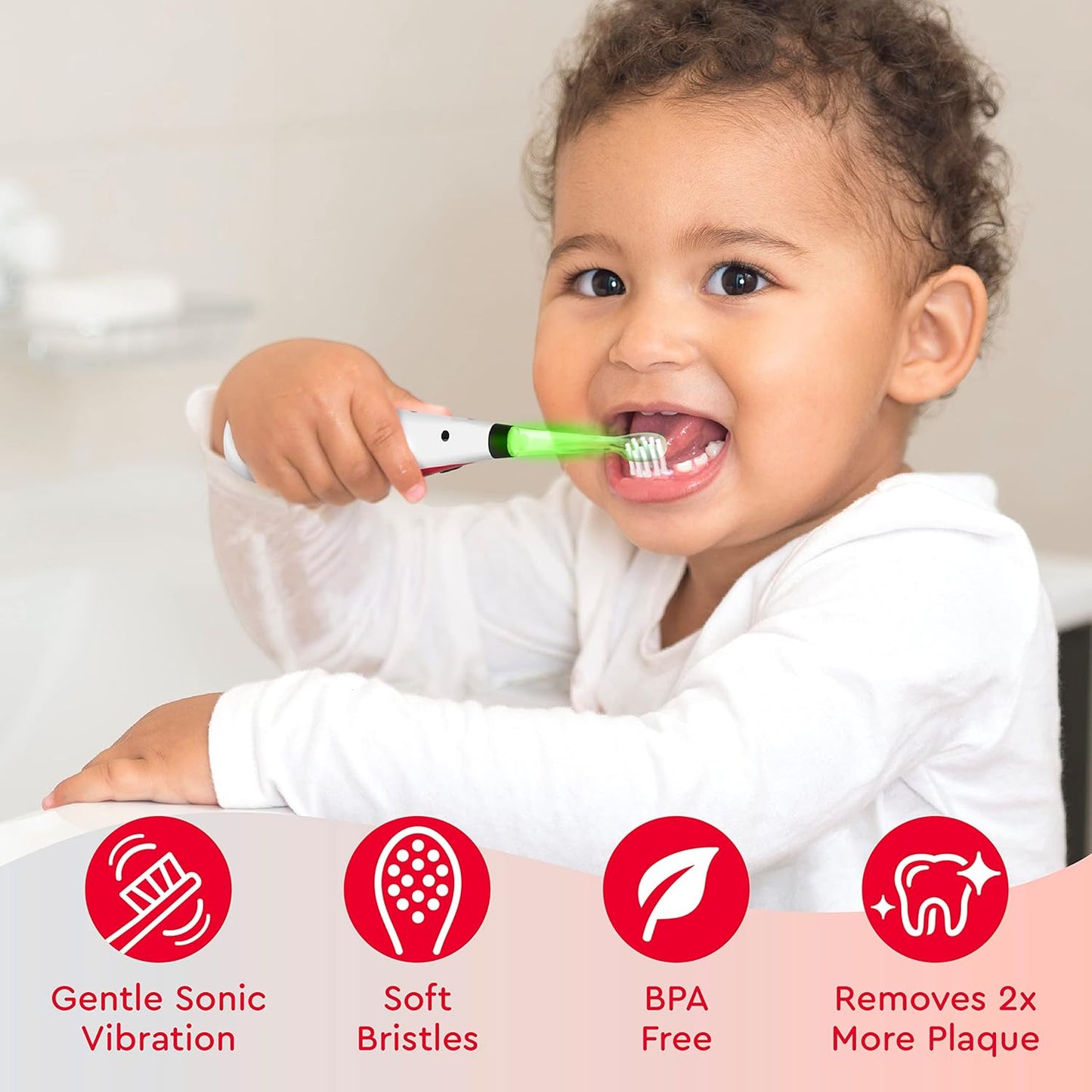 Brusheez Little Toddlers’ Sonic Toothbrush - Safe & Gentle Toothbrush for Ages 1-3 with Built-in, Light-Up 2-Minute Timer, Extra Brush Head, & Storage Base for First-Time Brushers (Spotty The Puppy)