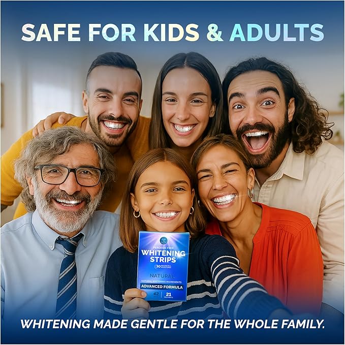 Whitening Strips for Sensitive Teeth 21 Treatments, Mint – Enamel Safe, Peroxide-Free Coconut Teeth Whitening Strips with Natural Enzymes – Gentle White Stips for Sensitive Gums & Daily Oral Care