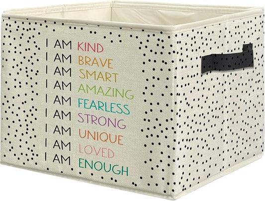 Boho Colorful Inspirational Storage Bins, Positive Affirmation Gifts for Kids Collapsible Storage Box Laundry Basket with Handle for Playroom Home Bedroom Bathroom Clothes Toys Books