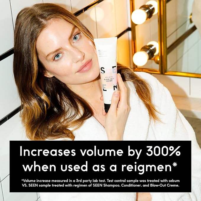 SEEN Travel Trio - Scented - Non-Comedogenic & Blow-Out Hair Cream, Shampoo & Conditioner Set- Reduces Frizz- Heat Protectant- Safe for Sensitive & Acne Prone Skin