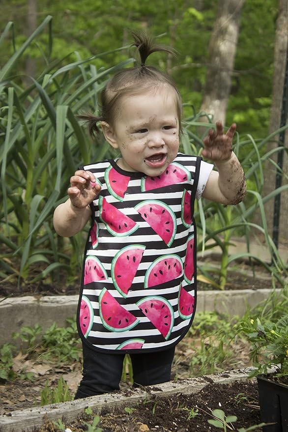 BapronBaby Watermelon Stripes Bapron - No Neck Tie Safer Bib for Baby & Toddler - Soft Waterproof Stain Resistant - Machine Washable - Sz Preschool 3-5yrs