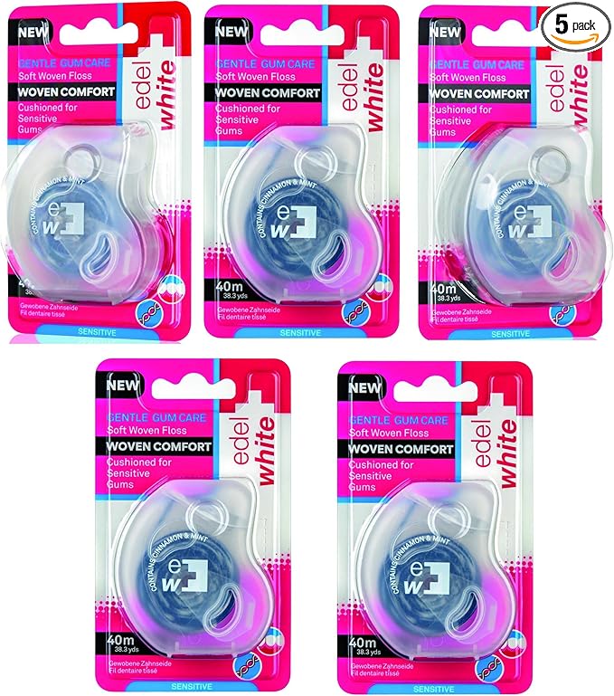 Gentle Gum Care Soft Woven Dental Floss, Minty Cinnamon Flavored Dental Floss | Woven Cushioned Comfort Floss for Sensitive Gums | Expanding & Cushioned Flossing - 131ft Total Length (5 Pack)