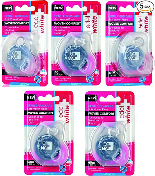 Gentle Gum Care Soft Woven Dental Floss, Minty Cinnamon Flavored Dental Floss | Woven Cushioned Comfort Floss for Sensitive Gums | Expanding & Cushioned Flossing - 131ft Total Length (5 Pack)