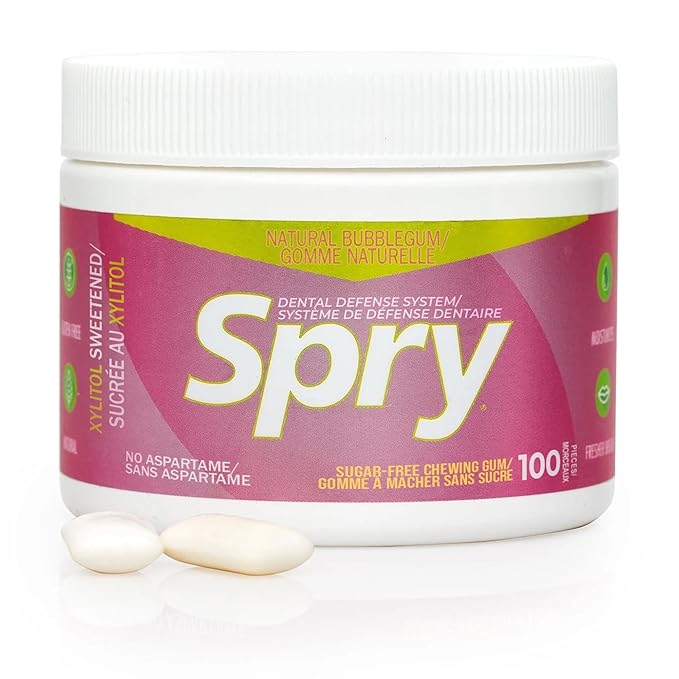 Spry Fresh Natural Xylitol Chewing Gum Dental Defense System - Aspartame-Free, Sugar-Free, Non-GMO, Gluten-Free (Bubble Gum, 100 Count - Pack of 1)