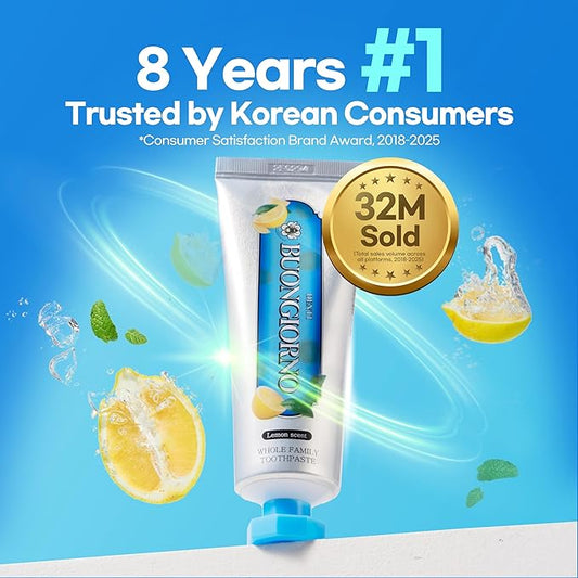 Plaque Care Toothpaste (Lemon Mint) – Natural Fluoride Korean Toothpaste for Plaque Removal, Tartar Control, Strengthens Enamel, Paraben & SLS Free (3.52fl oz / 100g)