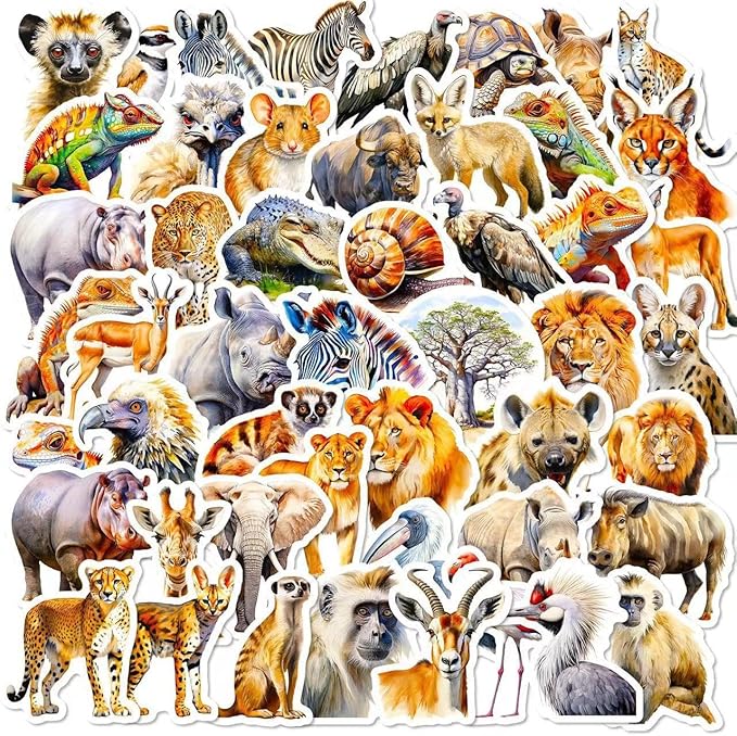 50 Pcs Cute Animal Stickers Bulk.Zoo Animal Stickers Packs for Kids,Adults Teens,Girls,Wild Africa Sticker for Water Bottles Laptop, Phone Etc
