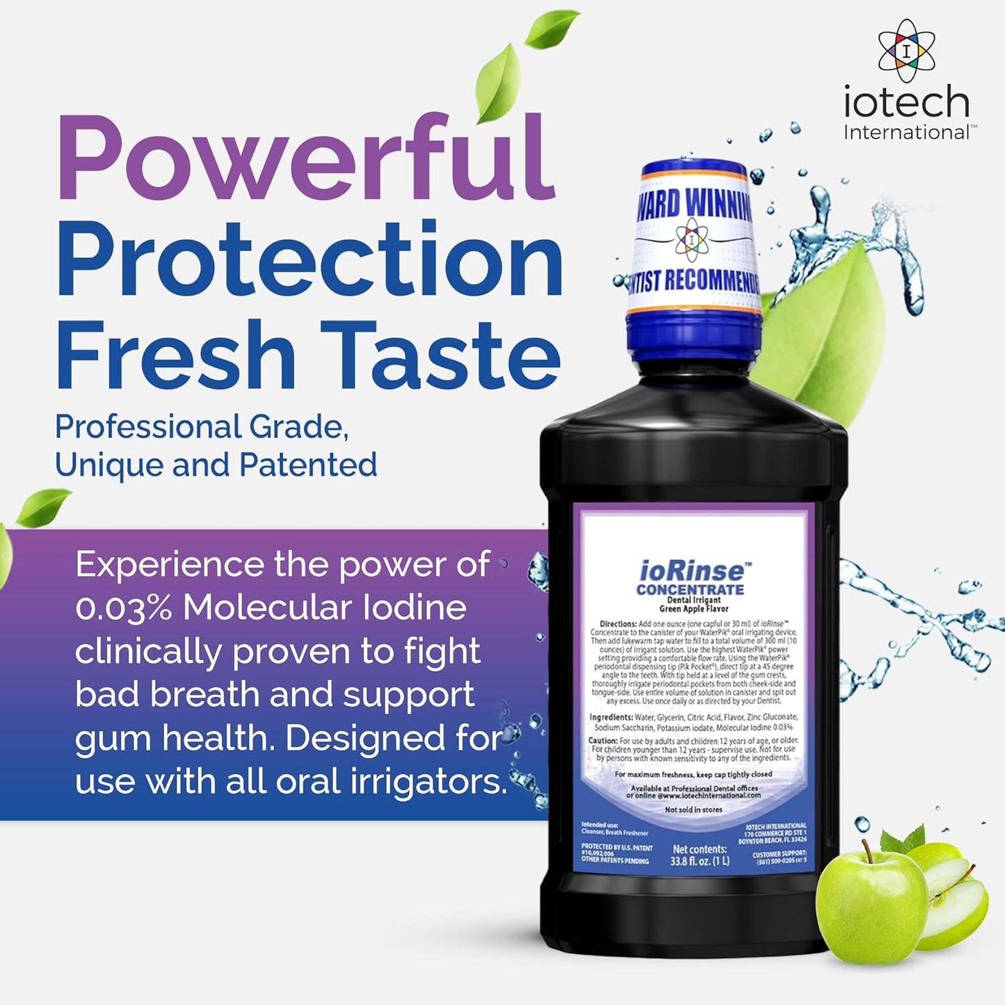 ioRinse Concentrated Irrigant with Active Molecular Iodine, Alcohol-Free Dental Irrigant, for use with Waterpik Water Flossers, and All Other Oral Irrigation Devices