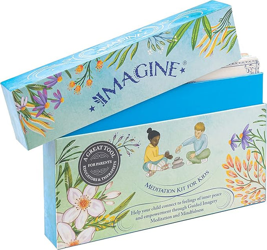Imagine Meditation Kit for Kids - Award-Winning Mindfulness kit of XL Cards with Calming Guided Meditations for Empowerment, Focus and Relaxation. Great for Parents, Teachers and Therapists.