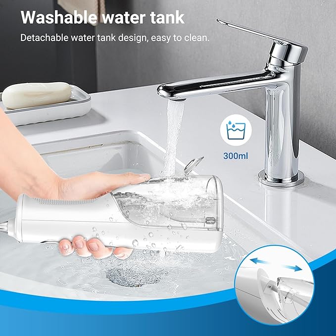 Cordless Water Flosser for Teeth, Gums & Braces – 4 Modes, 300ML Tank, 360° Nozzle, IPX7 Waterproof, USB Rechargeable 2000mAh Battery for Home & Travel (M149 Pro White)