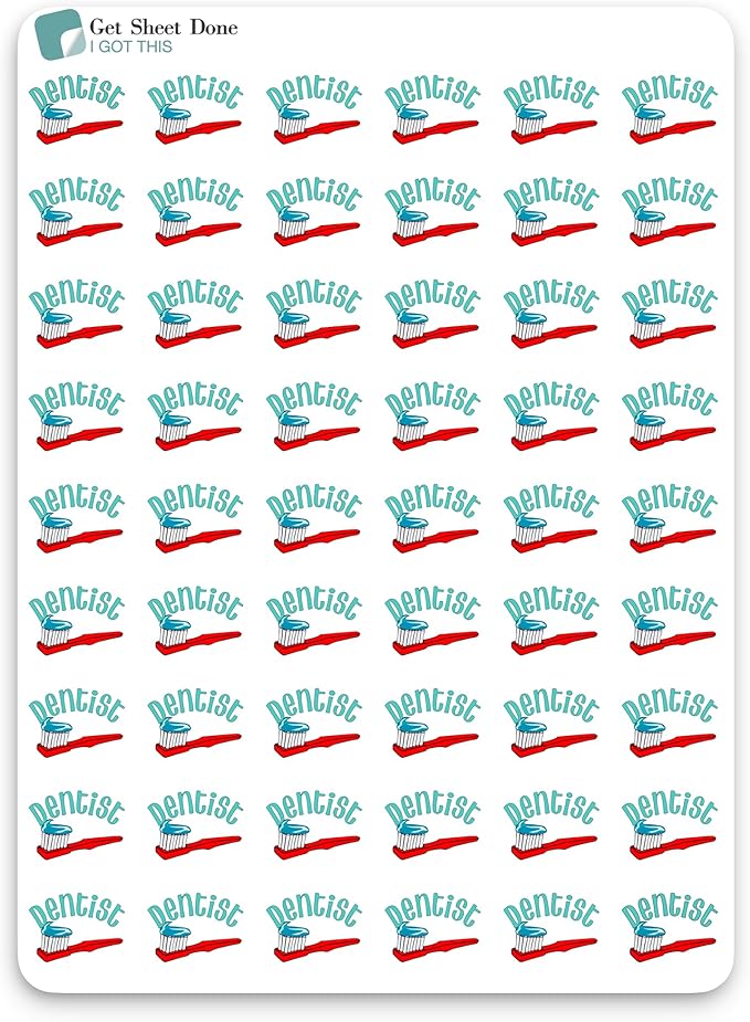 Dentist Appointment Planner Sticker / 54 Fun Vinyl Stickers (1/2”) / Teeth Clean Braces/Health Wellness Essential Productivity Life/Bujo Bullet Journaling/Todo Reminder (Matte Vinyl, 3 Sheets)