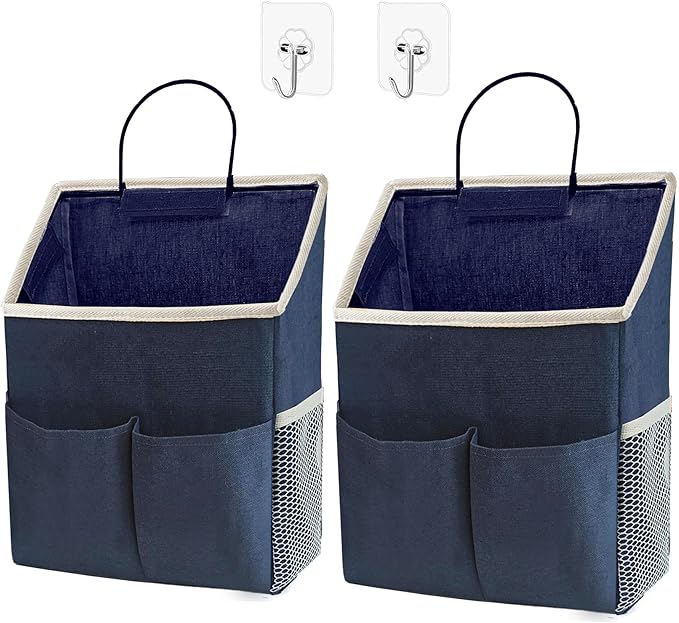 2pcs Wall Hanging Storage Bag,Wall Hanging Organizer Bags with Pockets, Wall Organizer Storage for Dormitory Bathroom Bedroom Kitchen(Navy Blue)