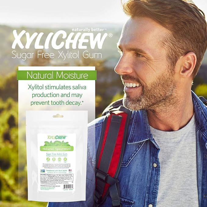 Xylichew 100% Xylitol Chewing Gum - Non GMO, Non Aspartame, Gluten Free, and Sugar Free Gum - Natural Oral Care, Relieves Bad Breath and Dry Mouth - Spearmint, 500 Count