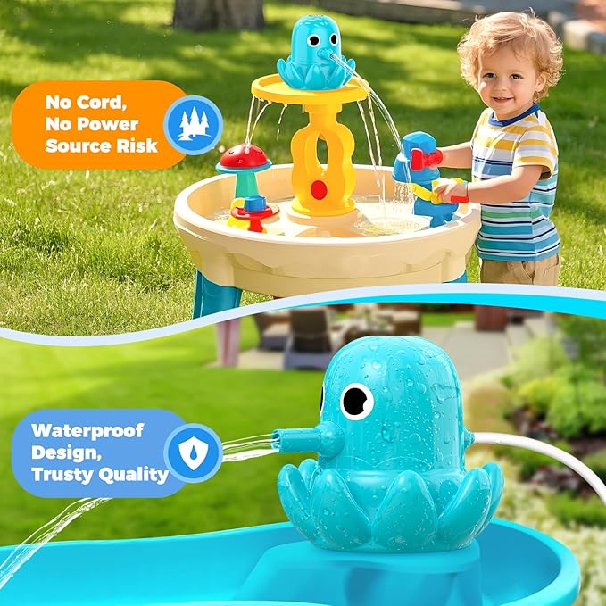 Water Table Pump - Cordless & Rechargeable Water Pump for Water Table with Magnetic Octopus Design, Quick-Install Outdoor Sand/Water Play Toys & Durable Accessories for Toddlers Kids (Green)