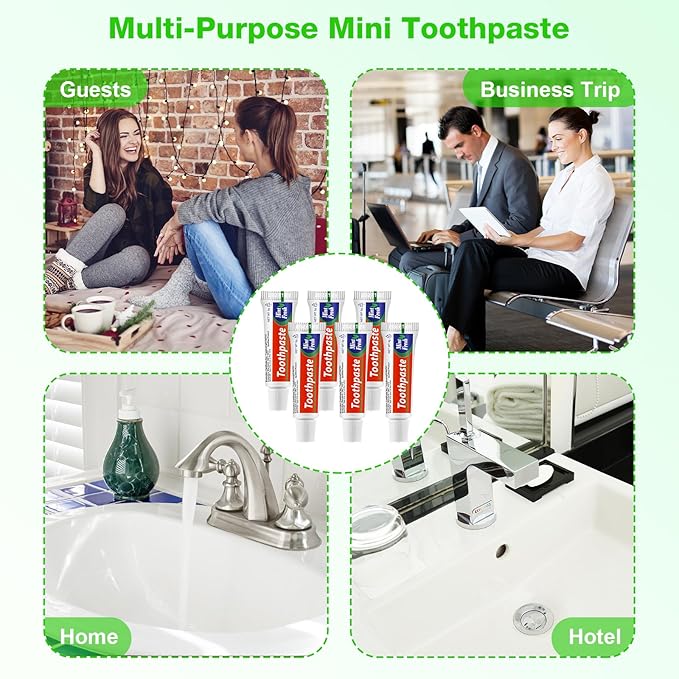 HOFASON 50 Tubes Bulk Travel Size Toothpaste 0.18 oz, Extra Small 2.28x0.78 inches Disposable Travel Size Bulk Mini Toothpaste Peppermint for Bad Breath, Guests, Homeless, Hotel, Charity Toiletries