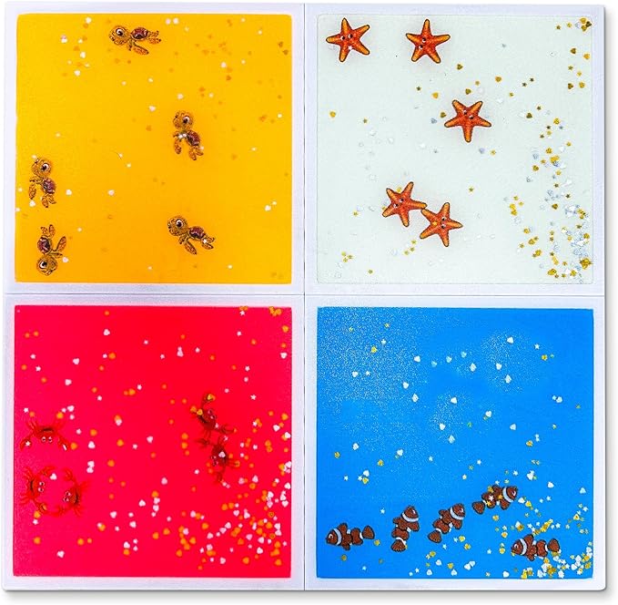 Kids Sensory Liquid Tiles: 11.8" X 11.8", Set of 4 Square Liquid Fusion Activity Playmats with Different Glow-in-The-Dark Colors for Baby, Toddler and Kids Gym, Nursery, Playroom.