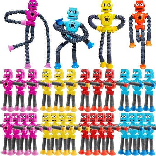32 PCS Suction Cup Robot Toy,Shape Changing Telescopic Pop Tubes Autism Sensory Toy Kids Girls Boys Toddlers Adult,Funny Robot Action Figure Bendable Fidget Toy Gift Birthday Party Favors Christmas