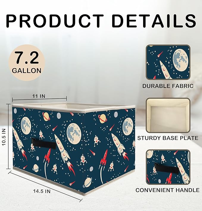 Nogrit Space Airship Rocket Storage Bins Box, Toybox for Boys, Outer Space Cosmic Foldable Baskets Organizer Container with Handles for Kids Boys Bedroom Bathroom Clothes Toys Books