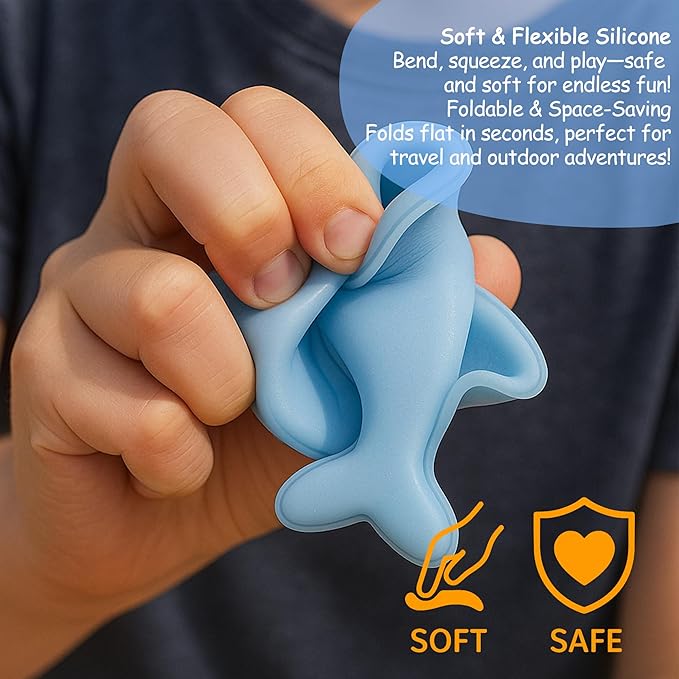 Baby Beach Toys for Toddlers 1-3, Collapsible Silicone Beach Bucket Shovel Set with 6 Sand Molds, Toddler Sand Toys for Kids, Boys, Girls, Travel (Blue)