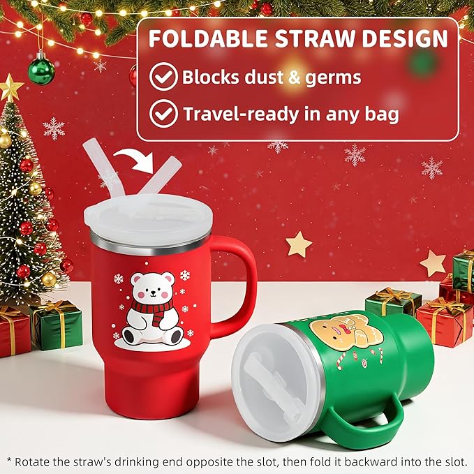 Bella's Friends Christmas Mini Tumbler- 9 0z Toddler Sippy Cup, Flexible Straw, Stainless Interior & Silicone Body, Christmas Gift for 1-3 Years Old Girls & Boys, Gingerbread Man & Polar Bear (2 Pack)