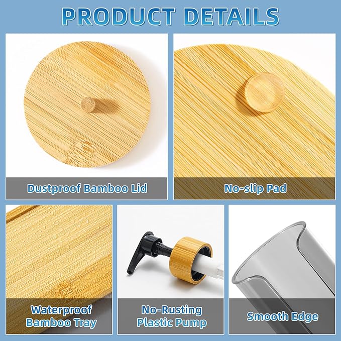 VITVITI Mouthwash Dispenser for Bathroom, Mouth Wash Pump Bottle with Paper Cup Holder, 17Oz Refillable Black Mouthwash Container with Bamboo Lid/Tray/Label