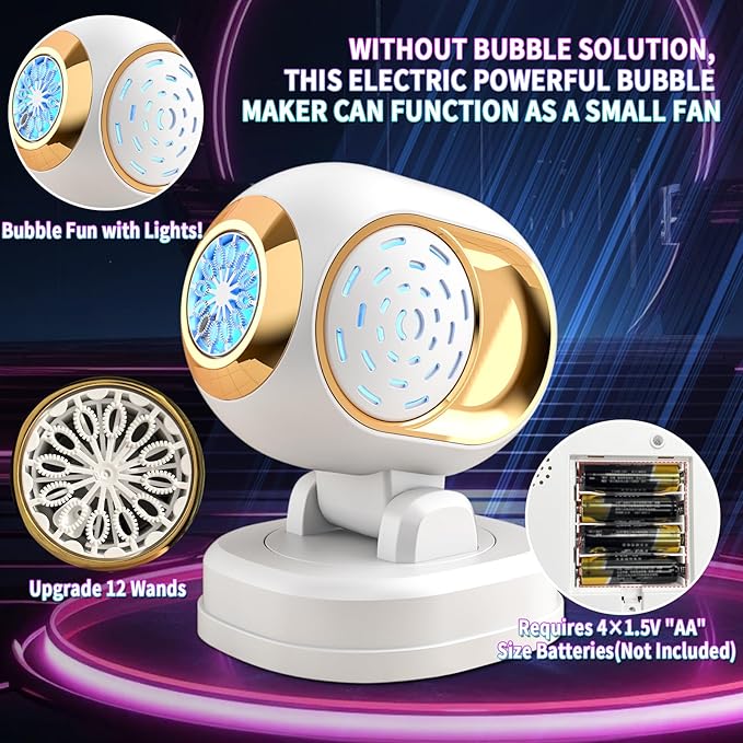 Bubble Machine, Automatic Bubble Machine for Kids Parties Toddlers, Bubble Blower Machine Bubble Maker Battery Operated, Great for Wedding Birthday - Christmas Outdoor Bubble Toy, White